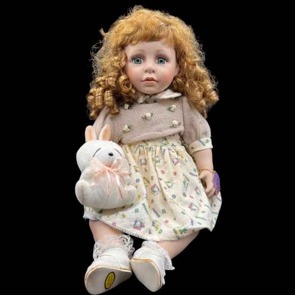 Vintage Ashley Belle Porcelain Baby Doll Collectible Girl Curly Hair Green Eyes - Picture 1 of 16